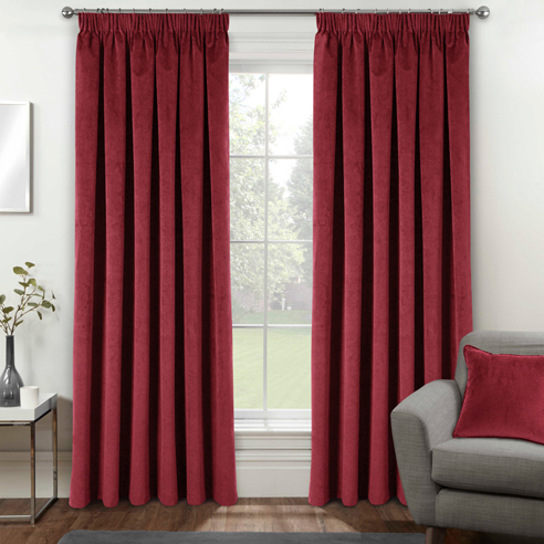 Oxford (Blackout) Pencil Pleat, Red - Ready Made Curtains - Image 3